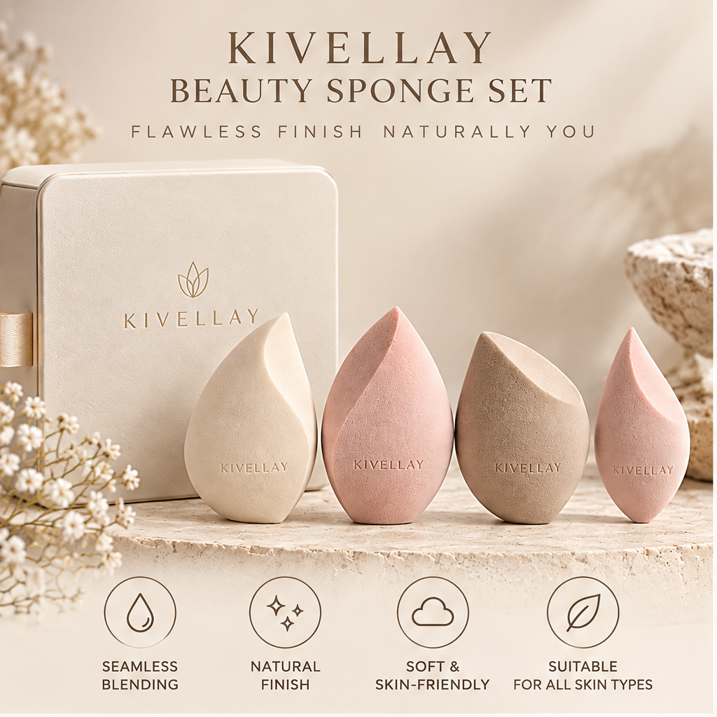 KIVELLAY 4-Piece Makeup Sponge Set with Storage Case