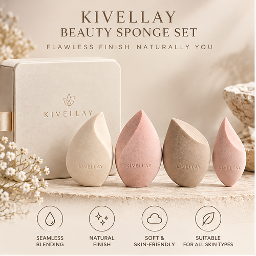 KIVELLAY 4-Piece Makeup Sponge Set with Storage Case