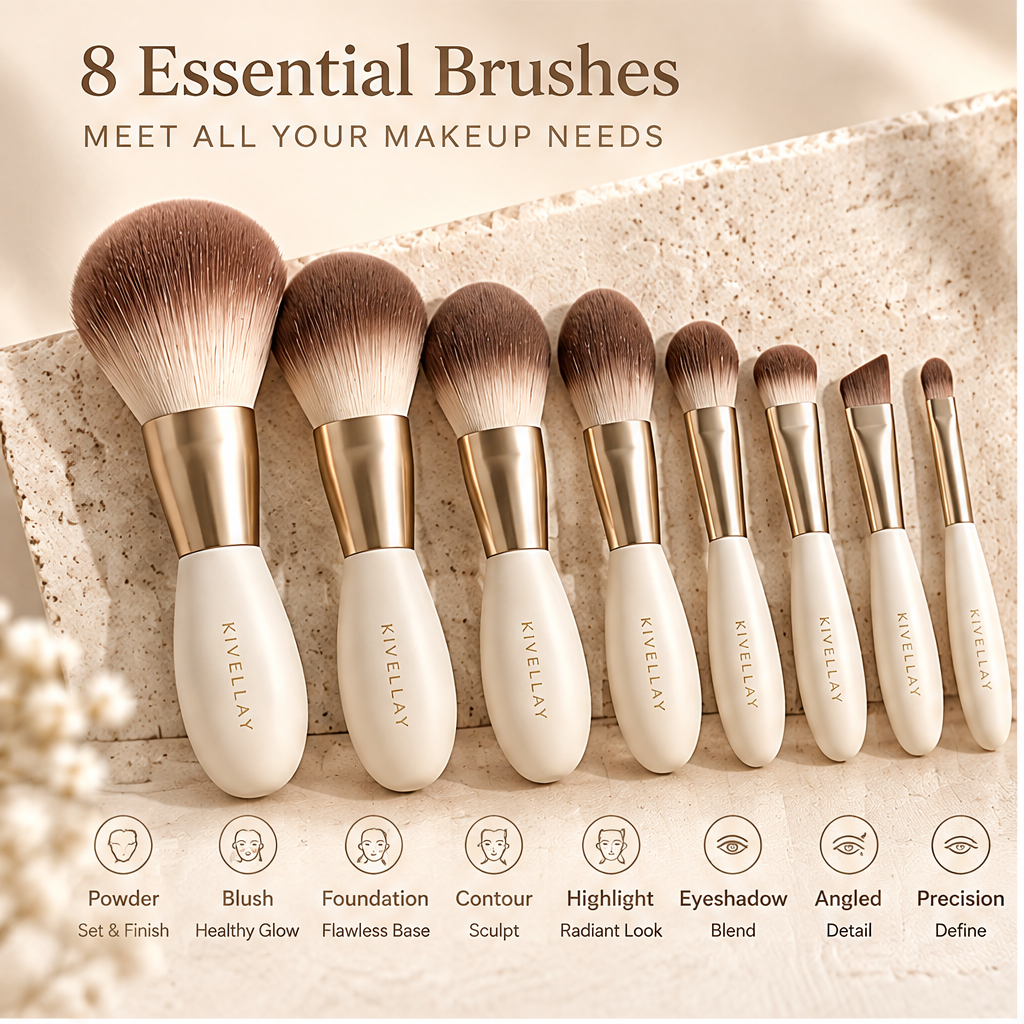 KIVELLAY 8-Piece Essential Makeup Brush Set with Storage Case