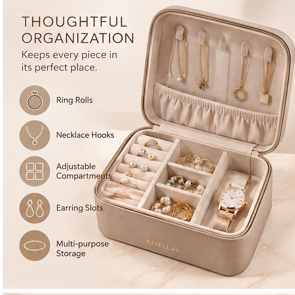 KIVELLAY Large Travel Jewelry Organizer Case