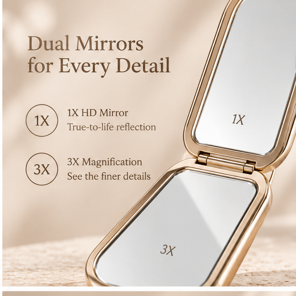 KIVELLAY Dual-Sided 1X & 3X Compact Makeup Mirror