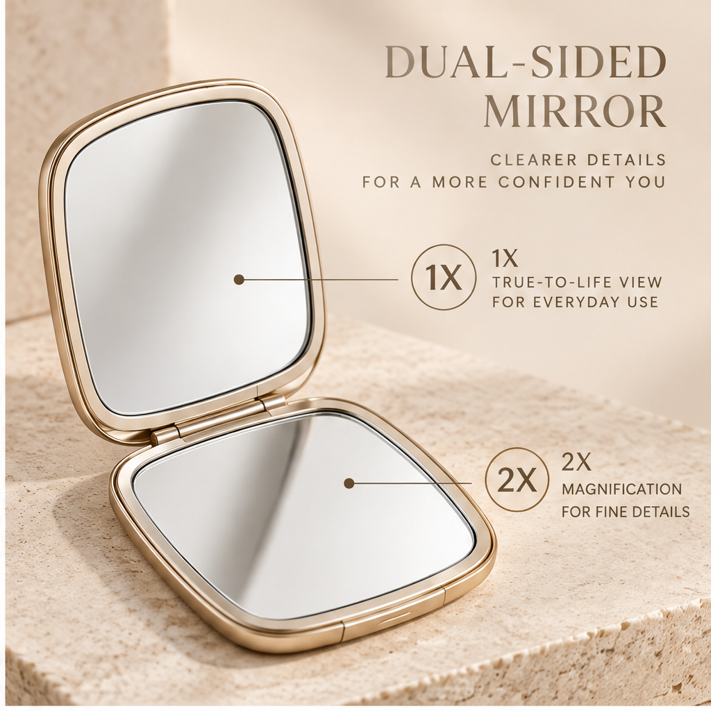 KIVELLAY Dual-Sided 1X & 2X Compact Mirror