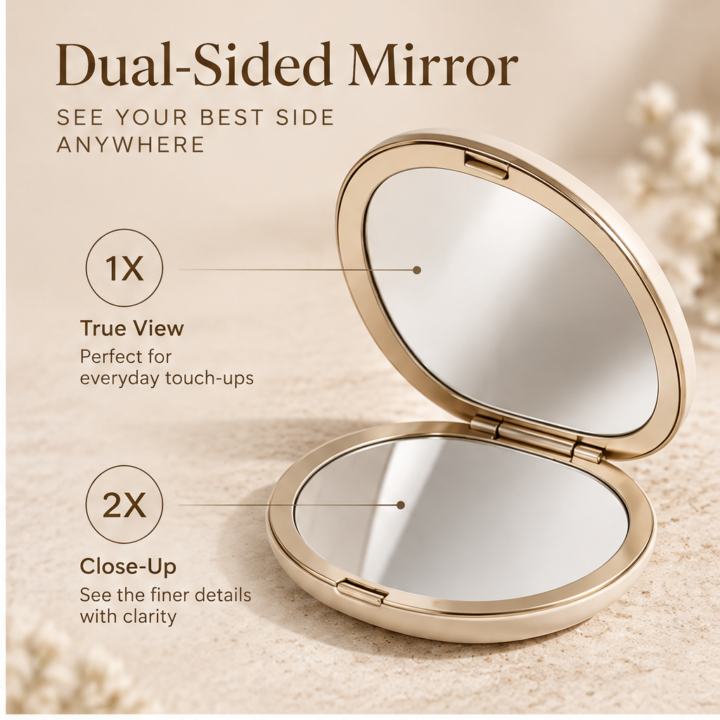KIVELLAY Dual-Sided 1X & 2X Compact Makeup Mirror