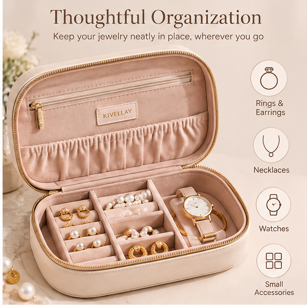 KIVELLAY Jewelry & Beauty Travel Organizer Case