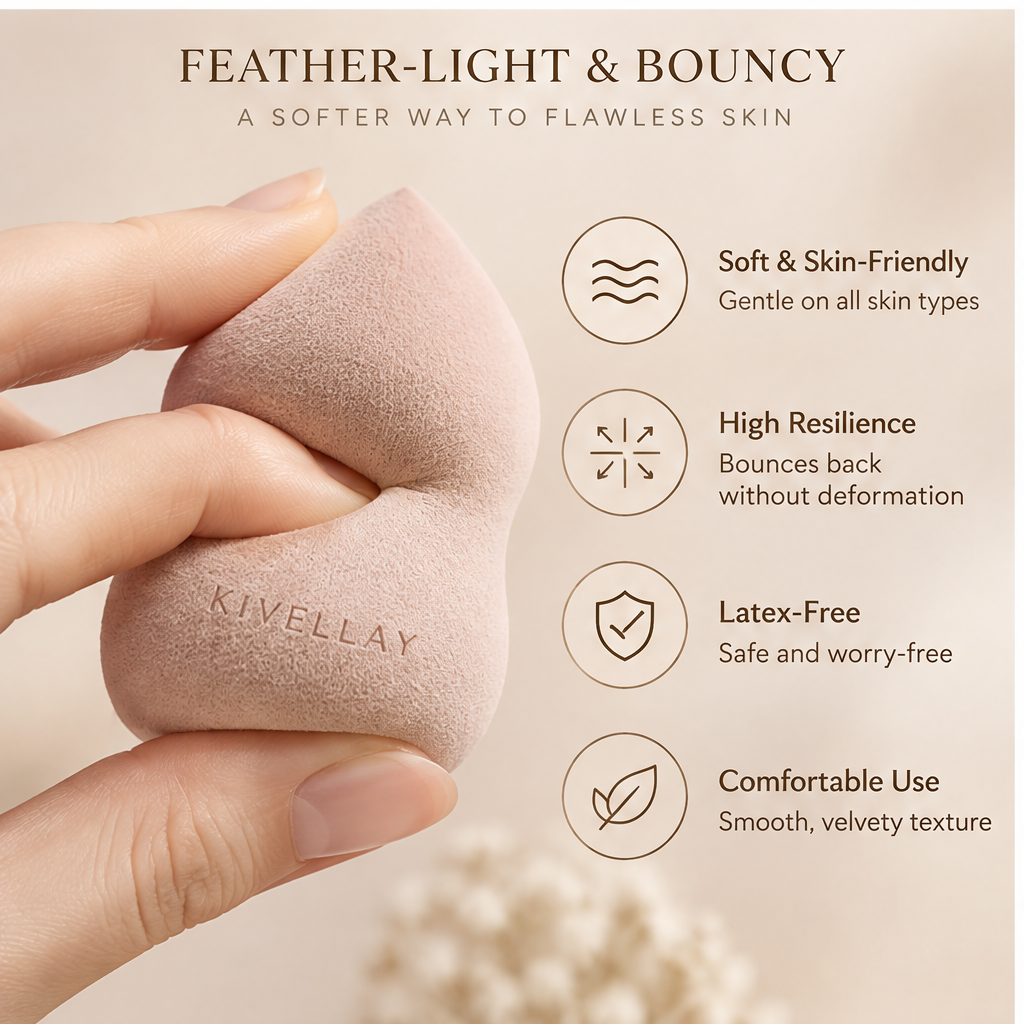 KIVELLAY 3-Piece Curved Makeup Sponge Set with Storage Case