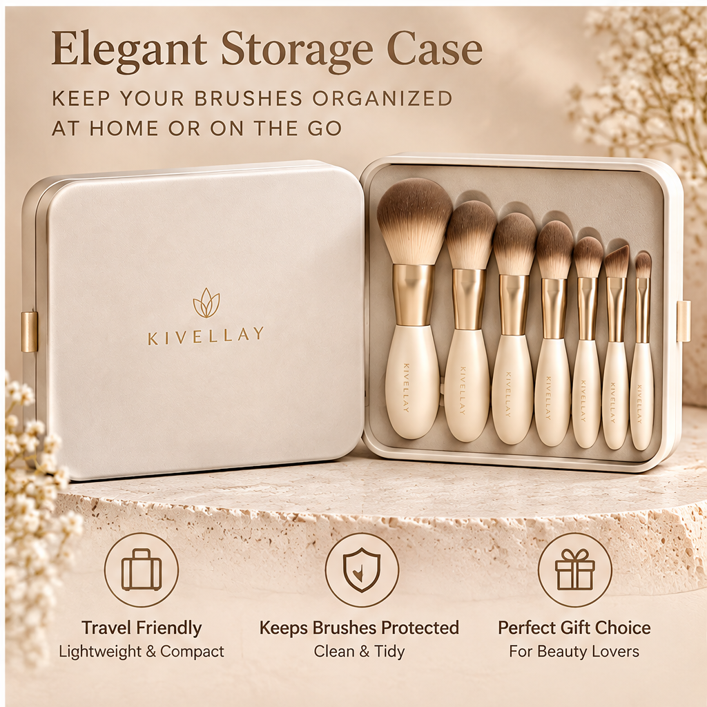 KIVELLAY 8-Piece Essential Makeup Brush Set with Storage Case