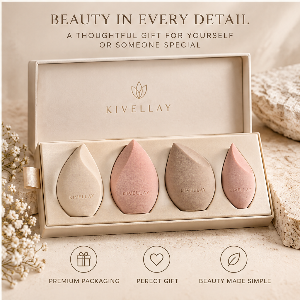 KIVELLAY 4-Piece Makeup Sponge Set with Storage Case