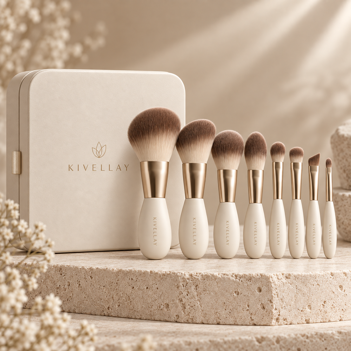 KIVELLAY 8-Piece Essential Makeup Brush Set with Storage Case